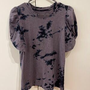 Grey and black tie dye puff rushed sleeve jersey t-shirt Xs